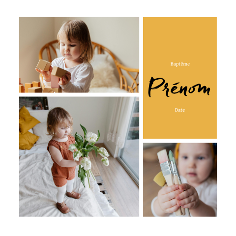 Faire-part de baptême avec photos et couleur ocre
