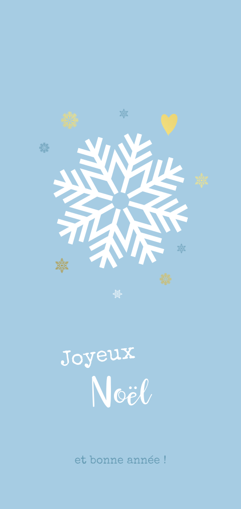 Carte de Noël bleu clair avec des flocons de neige dorés
