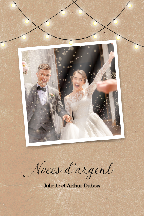 Invitation anniversaire mariage avec guirlandes et photo