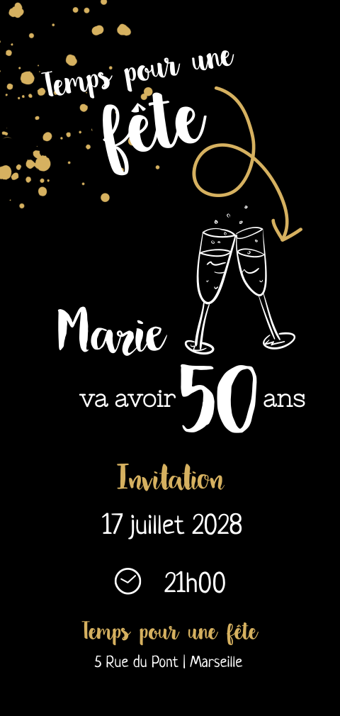 Carte d'invitation d'anniversaire avec des verres à champagne