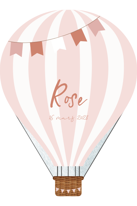 Faire-part de naissance original fille en forme de montgolfière