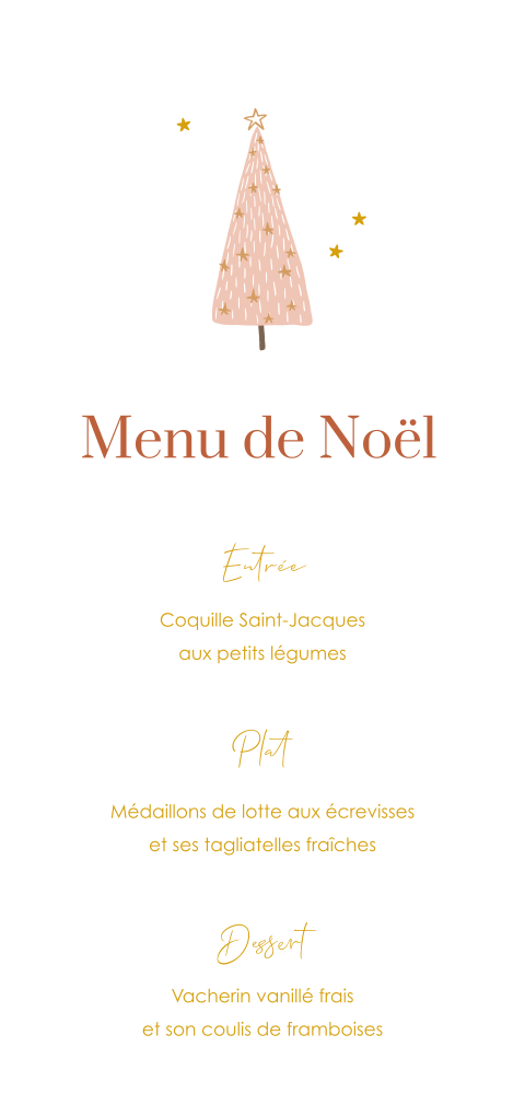 Menu avec illustration d'un sapin et d'étoiles