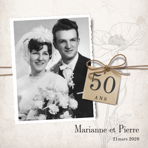 Invitation noces d'or avec esquisses de fleurs
