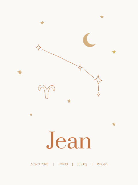 Affiche pour la chambre de bébé avec le signe du zodiaque Bélier