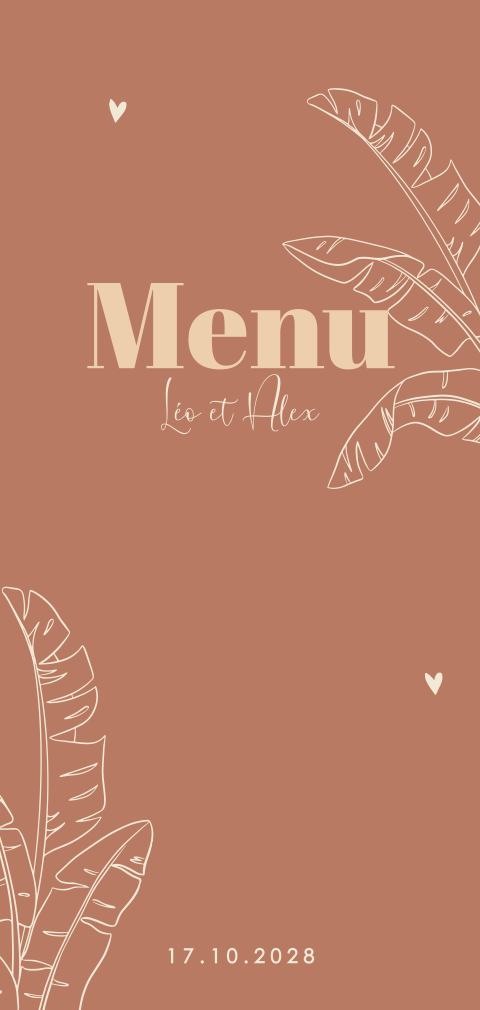 Carte de menu idyllique en bois avec des feuilles