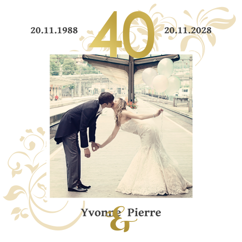 Invitation romantique carrée noces d'emeraude avec photo