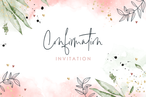 Faire-part de confirmation avec aquarelle rose et branches