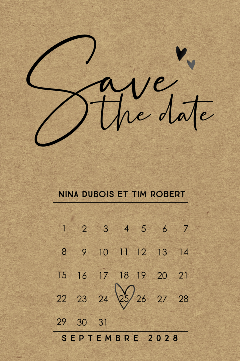 Save the date avec un aspect kraft et un calendrier