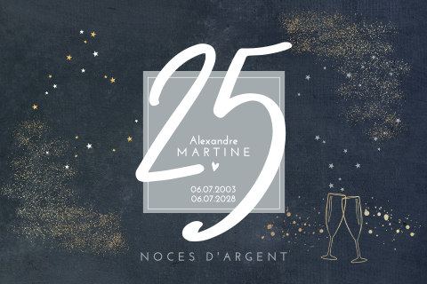 Invitation moderne pour noces d'argent avec verres à champagne