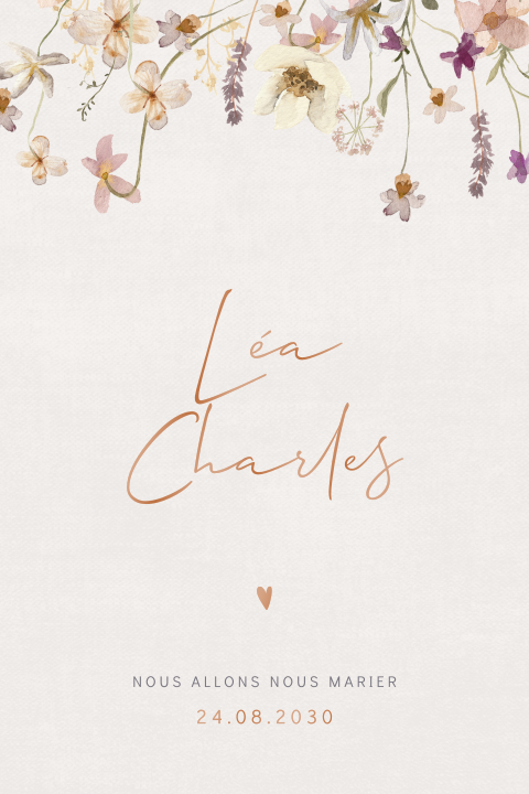 Faire-part de mariage avec des fleurs ludiques et des coins arrondis