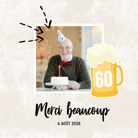Cartes de remerciement pour anniversaire avec photo sur fond vintage