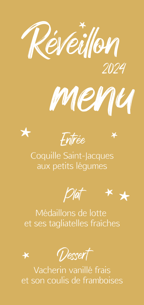 Menu fond jaune avec belle écriture et des étoiles