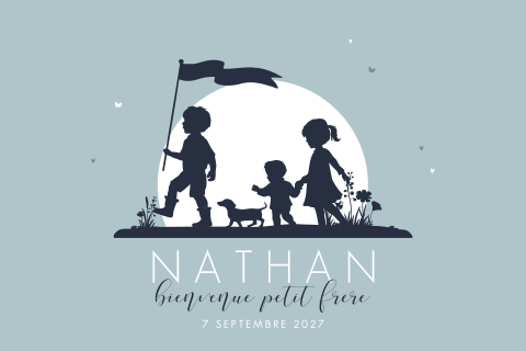 Faire-part de naissance avec silhouettes frère et sœur