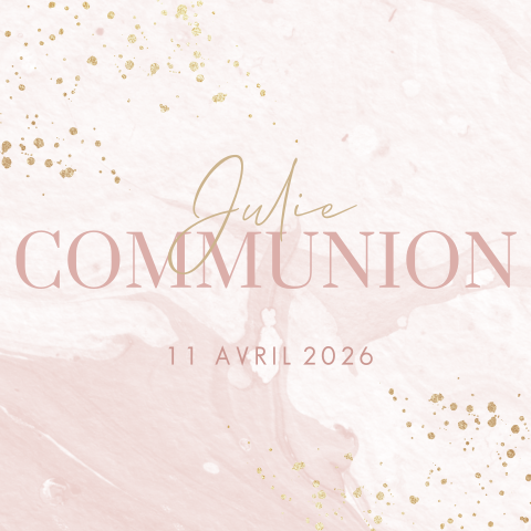 Faire-part de communion élégant sur fond d'aspect marbre rose
