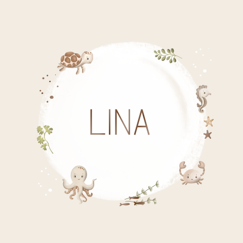 Faire-part de naissance beige avec animaux marins