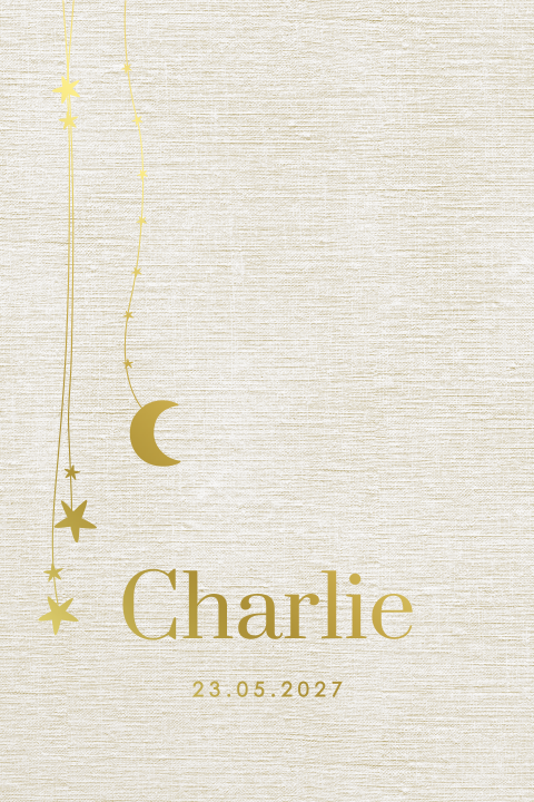 Faire-part de naissance avec lune et étoiles en dorure