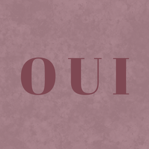 Feuillet d'informations dans les tons violets avec un 'OUI'