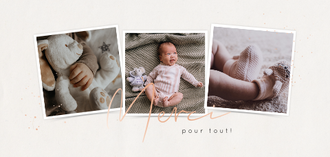 Carte de remerciement naissance avec polaroid et dorure rosée