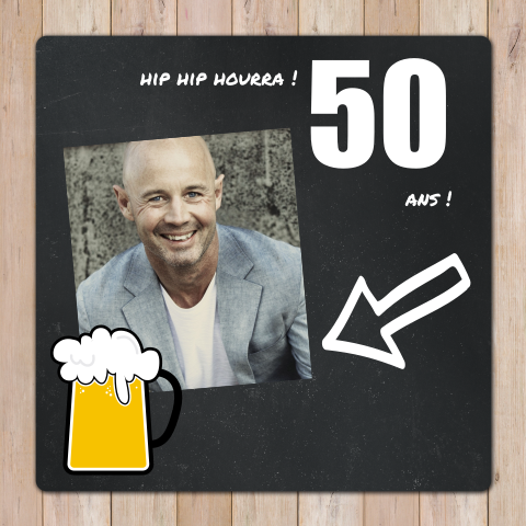 Invitation moderne pour les 50 ans avec photo et chope à bière