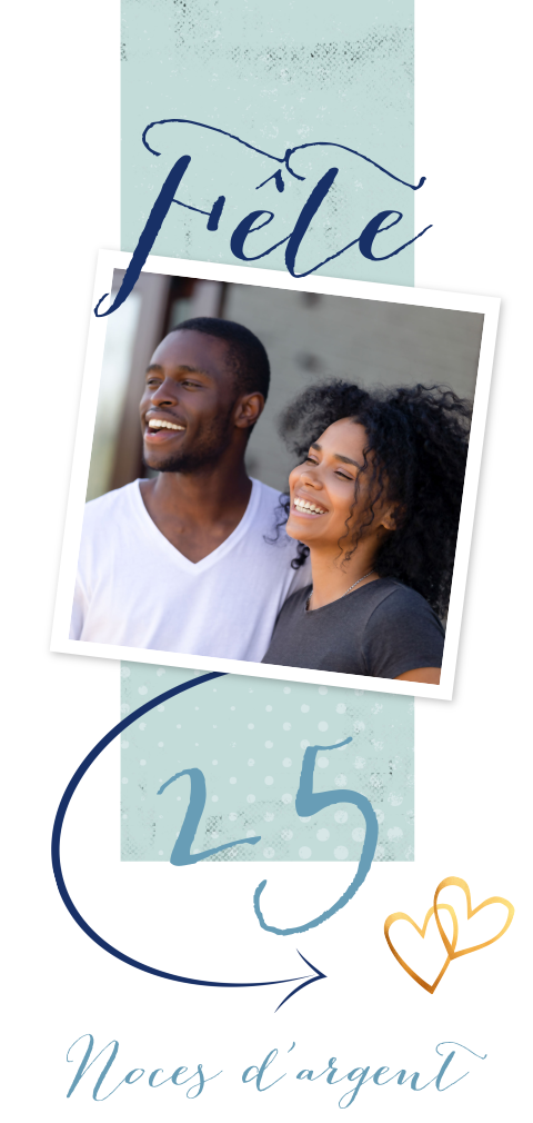 Invitation moderne noces d'argent avec des coeurs