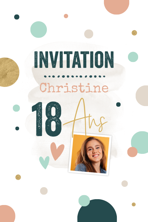 Carte d'invitation pour les 18 ans avec une photo et des confettis