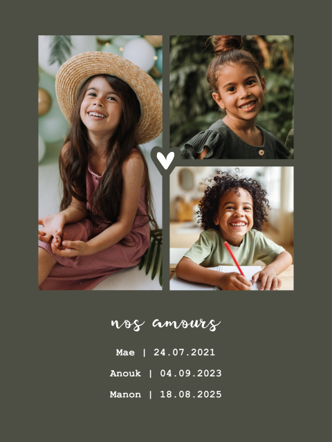 Affiche avec trois photos sur fond foncé