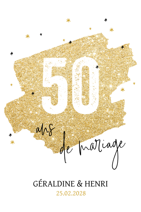 Invitation anniversaire mariage avec étoiles noires et jaunes or