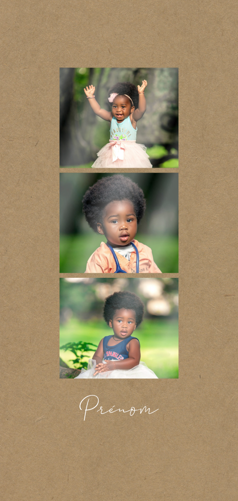 Faire-part de baptême à créer avec 3 photos et kraft-look