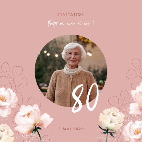 Carte d'invitation romantique avec fleurs et photo sur fond rose
