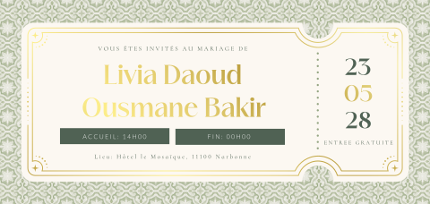 Faire-part de mariage original avec motif méditerranéen et dorures