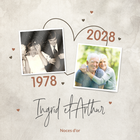 Invitation anniversaire mariage avec photos et cœurs