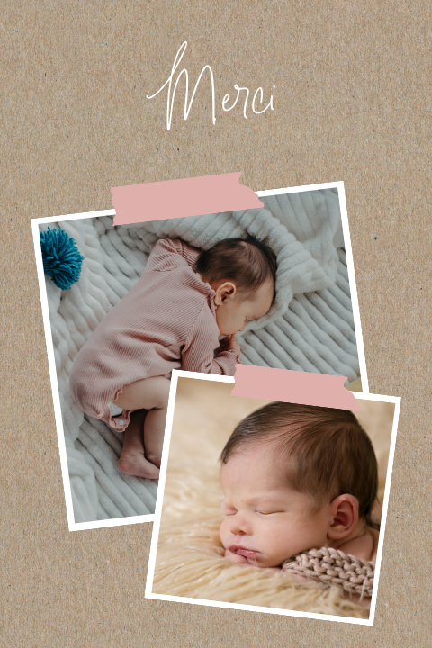 Carte de remerciement avec des polaroids sur aspect kraft