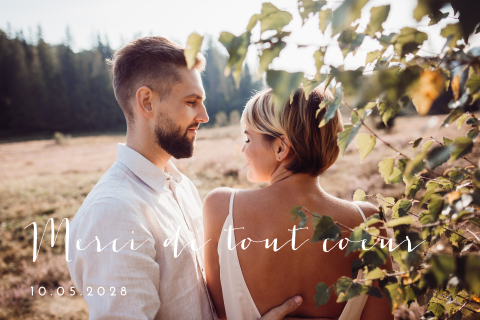 Carte de remerciement de mariage avec une grande photo