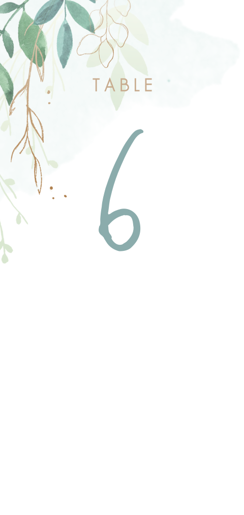 Marque table avec feuilles d'aquarelle et cœurs