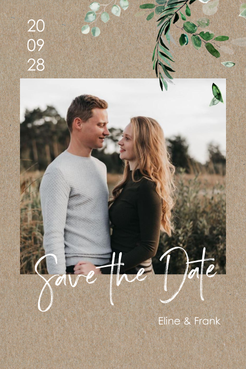 Save the date en aspect kraft avec photo de couple