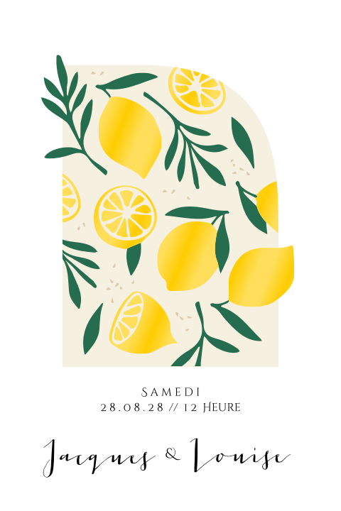 Faire-part avec photo, citrons et feuilles