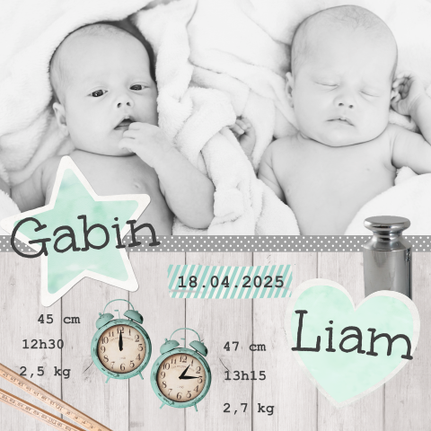 Faire-part de naissance avec photo des jumeaux