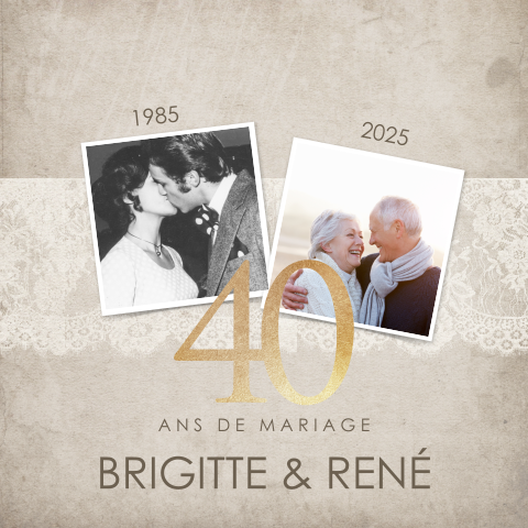 Invitation pour noces d'émeraude avec photos et dentelle