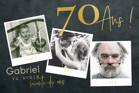 Carte d'invitation pour le 70e anniversaire avec des éléments dorés