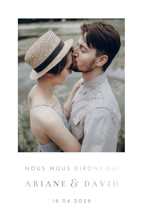 Faire-part de mariage avec un photo et des accents argentés