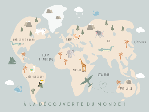 Toile pour chambre d'enfant avec carte du monde