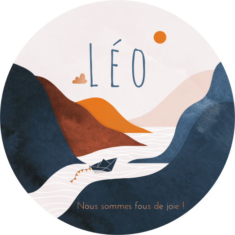 Faire-part de naissance dans une forme ronde avec illustrations