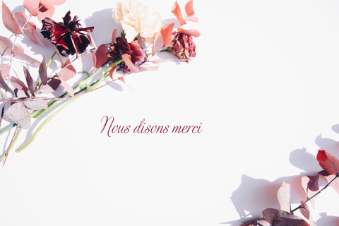 Carte de remerciement de deuil avec photo et branche de fleurs