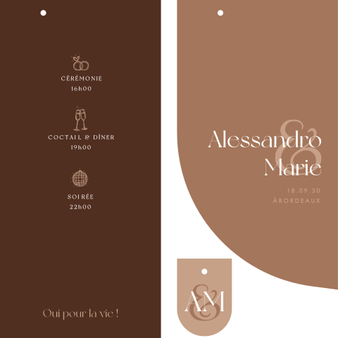 Faire-part de mariage tendance multi-cartes moka latte