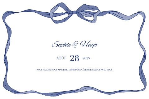 Faire-part de mariage élégant avec un nœud bleu