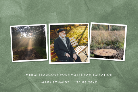 Carte de remerciement de deuil avec Polaroid et nature