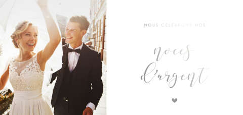 Invitation anniversaire mariage avec photo et dorure argentée