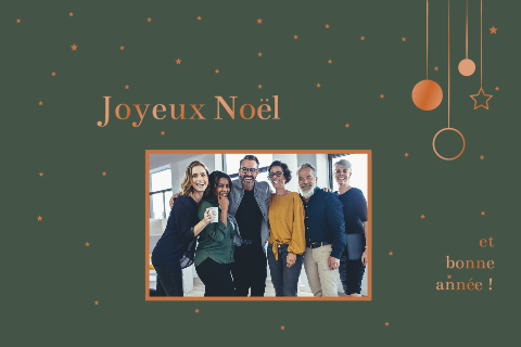 Carte de Noël avec un photo et boules de Noël en vernis