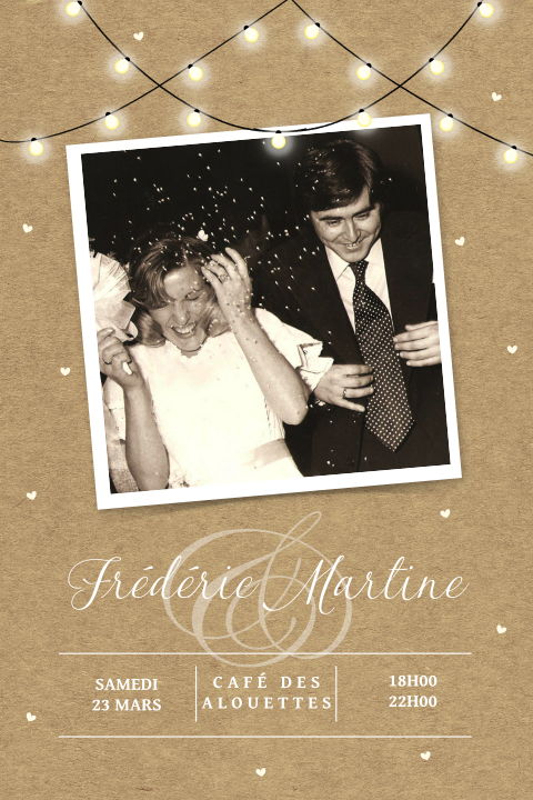 Invitation anniversaire mariage avec guirlandes lumineuses