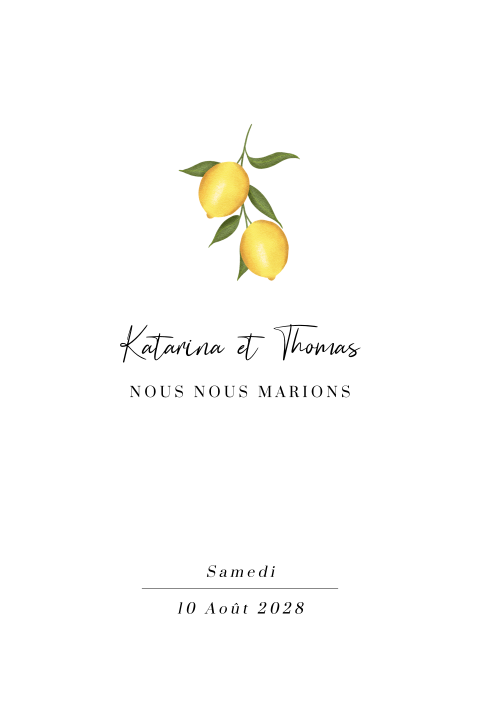 Faire-part de mariage avec coins arrondis et citrons